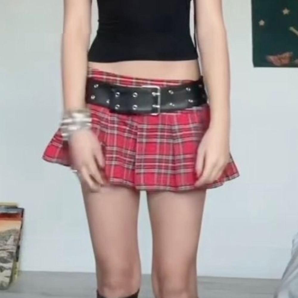 Royal Bones Red Plaid Mini Skirt with Black Accent